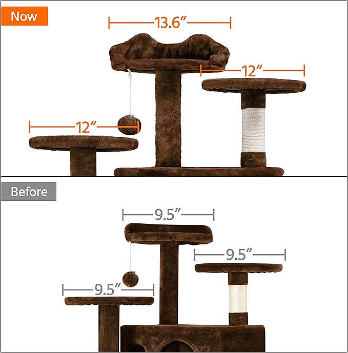 Topeakmart 54in Cat Tree, Cat Tower w/Large Cat Condo Scratching Posts and Perch, Cat Stand House Furniture, Brown
