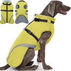 QBLEEV Warm Dog Coat for Medium Dogs, Waterproof Dog Winter Jacket with Built-in Harness & Reflective, Snowproof Warm Coat with Zip Closure, Windproof Neck Drawcord Snow Jackets, Green, L
