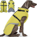QBLEEV Large Dog Coat, Dog Winter Jacket for Large Dogs, XX-Large Waterproof Cold Weather Vest with Built-in Harness, Zipper & Reflective, Windproof Thick Warm Fleece Snowsuit Clothes, Green, XXL