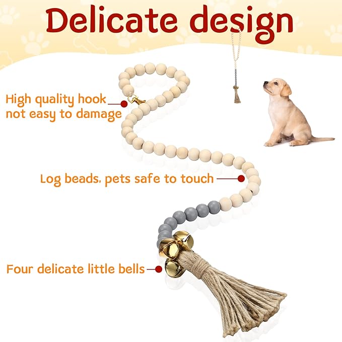 Jexine 3 Pcs Dog Bell for Door Potty Training Adjustable Wooden Beads Hanging Dog Door Bells for Puppy Training Doorbells to Ring to Go Outside Pet Supplies, Black, Gray, White