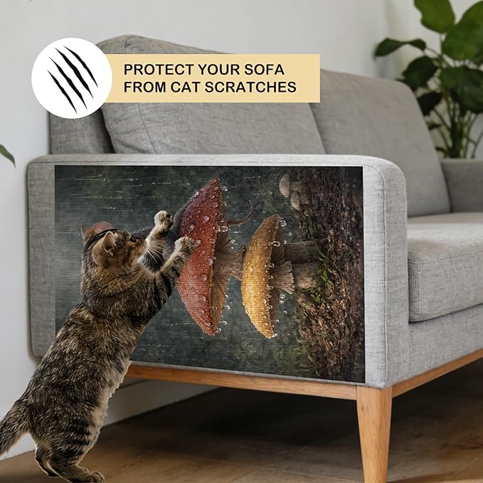 Nuxovilar Cat Scratching Mat 15.3x23.6 Inches Polyester Synthetic Fiber, Mouse on Mushrooms in Rain Print, wall cat Scratcher, Scratch pad, Home Decor, Patio, Sunroom (2pcs)