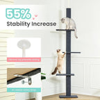Max & Marlow Cat Tree Floor to Ceiling Cat Tower Height 95-108" Adjustable Kitten Tree Tall Climbing Tree with Carpet Scratching Post and Mat Cat Pole for Indoor Cats,Dark Grey