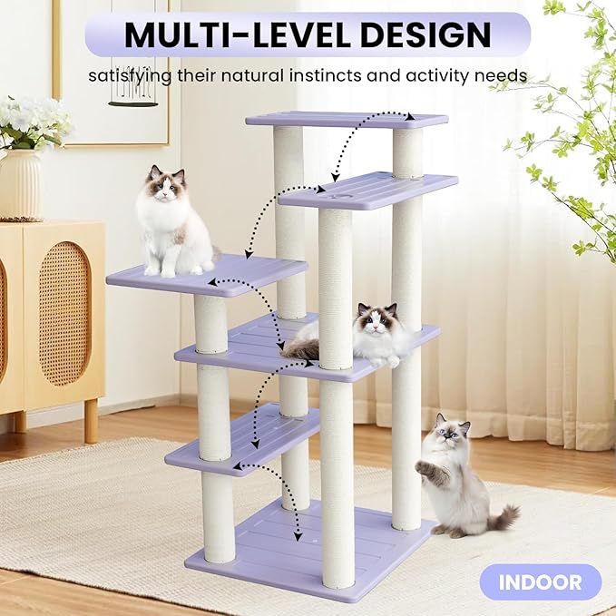 5 Level Cat Tree for Outdoor and Indoor Cats,Large Cat Tower with Scratching Posts 46 inches