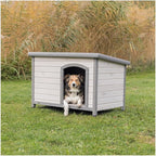 Trixie Natura Classic Dog House - Wooden Outdoor Shelter with Weatherproof Sealer, Hinged Roof & Adjustable Legs for Medium Dogs - Gray - 27 x 41 x 28.5 in