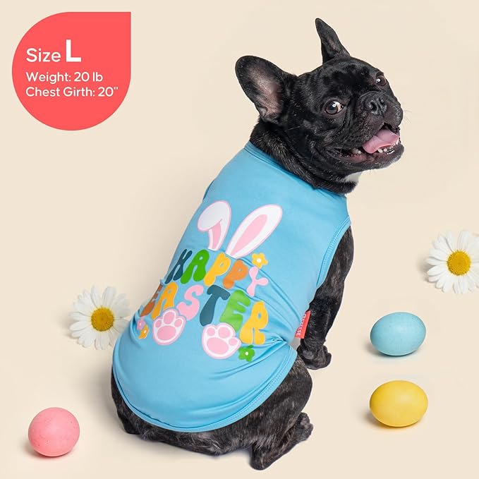 KYEESE 2Pack Easter Dog Shirt, Breathable Tank Top Sleeveless Dog T Shirts for Small Dogs Boy Girl, Lightweight Dogs Clothes Pet Outfit for Holiday, Blue+Bunny, L