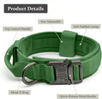 Tactical Dog Collar, Adjustable Military Training Nylon Dog Collar with Control Handle and Heavy Quick-Release Metal Buckle for Small Medium Large Dogs, Emerald Green XXL
