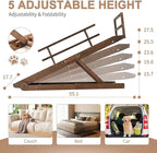 SLSY Dog Ramp for Beds & Couches, Folding Adjustable Pet Ramp with Non-Slip Rubber Mat, 55" Long, 5 Heights (15.7"–27.5"), Wooden Ramp Supports Up to 220 lbs for Dogs & Cats (Brown)