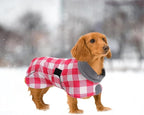 Dachshund Coats Waterproof Suitable for Dachshunds Sausage Weiner Dog Winter Coat Padded Fleece Puppy Snowsuit with Adjustable Bands Reflective Stripe - Plaid Pink - XS