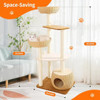 Modern Cat Tree Tower,Rattan Cat Tree Condo,Sisal-Covered Scratching Posts for Indoor Cats, Multi-Level Cat Condo with Space Capsule Nest, Tall Cat Tree for Multiple Large Cats