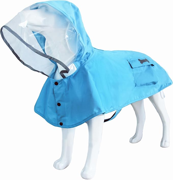 Dog Waterproof Raincoat with Poncho Hoodie, High Reflective Adjustable Yellow Pet Rain Jacket with Leash Hole for Small Medium and Large Dogs (Blue, X-Small)