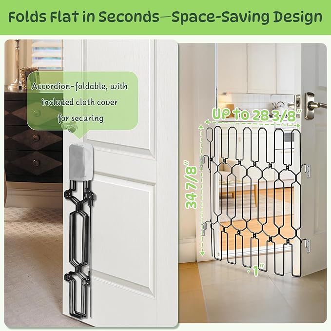 Metal Retractable Door Barrier, Front Door Dog Barrier, 28.4" Wide x 35" Tall, Safety Pet Gate for Front Door & RV, Easy Install Dog Gate, Indoor/Outdoor, Open-Angle Fit