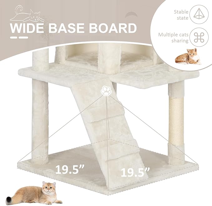 62" Multi-Level Cat Tree Tower with Scratching Posts, Toys & Condo,Compact Floor Footprint & Vertical Space for Multi-Cat HomesSpace-Saving Design for Indoor Kittens-Beige