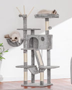 Hey-brother Cat Tree, 53 inch Cat Tower for Indoor Cats, Cat House with Padded Platform Bed, Toy Balls, Large Cozy Condo, Hammocks and Sisal Scratching Posts, Light Gray MPJ019-SW