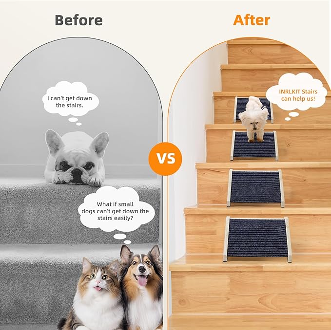 4 Pack Wooden Dog Ramp for Stairs Suits for Small Medium Dogs Cats, Pet Steps Stairs for Staircase for Dogs Cats Grey,Need Installation,13 * 9.8 * 5.1 inch