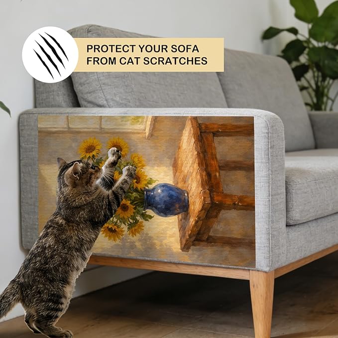 Nuxovilar Cat Wall Scratcher 15.3x23.6 Inches Polyester Synthetic Fiber, Sunflower in Blue Vase Print, wall scratchers for Indoor Cats, cat Scratching mat, Home Decor, Kitchen, Dining Area (2pcs)