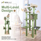 Cactus Cat Tree, Multi-Level Cat Activity Tree with Plush Perch, Scratching Posts and Ramp, Cat Cave Condo for Large Cats and Kittens, 70-Inch
