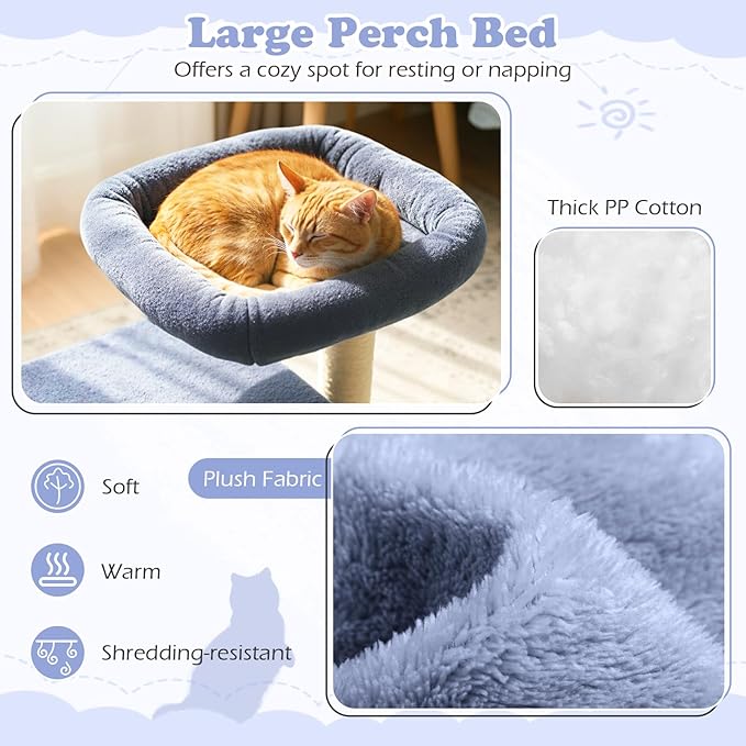 Tangkula Small Cat Tree for Indoor Cats, Cat Tower with Sisal Scratching Posts, Hanging Pompom, Cat Condo with Large Padded Plush Perch for Small Spaces, Kittens (Dark Grey)