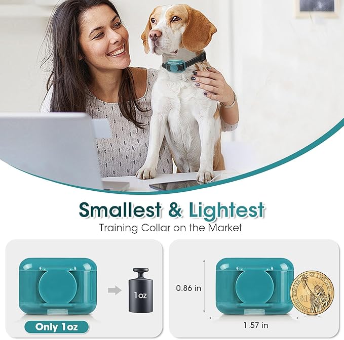 Ultra-Small Dog Shock Collar, Ultra-Thin & Light Dog Training Collar with Remote for Small Dogs 5-15lbs & Medium Large Dogs, 2000ft Range, Waterproof, Rechargeable,Cyan