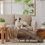 Dog Ramp, 5 Level Adjustable Height Folding Pet Ramp for High Bed, Portable Paw Ramps Large Bed Ramp for Medium & Large Old Dogs & Cats - Natural Wood Furniture Quality