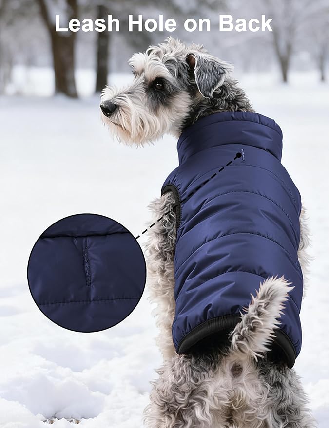 AURUZA Dog Winter Coat, Warm Waterproof Dogs Jacket Small Pet Vest for Medium Dogs Windproof Pet Fleece Vest Snow Jacket for Cold Weather(Navy Blue,S)