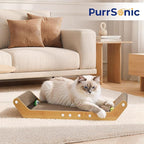 Large Cat Scratching Cardboard Pad, 24" Indoor Horizontal Corrugated Scratcher Bed with Interactive Ball Track, 2-in-1 Reversible Activity Board Lounger for Kitten Claws, Strong High Density