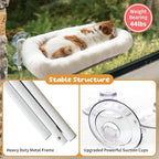 Cordless Cat Window Perch, Foldable Cat Window Hammock, 4 Strong Suction Cups, Solid Metal Frame, Patented Hook Design (Cushion White L)