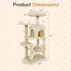 DORTALA Cat Tree for Indoor Cats, 44" Modern Cat Tower with Top Perch, Condo, Hammock, Sisal Scratching Posts, Dangling Balls, Platforms, Multi-Level Pet Climbing Furniture Playground (Beige)