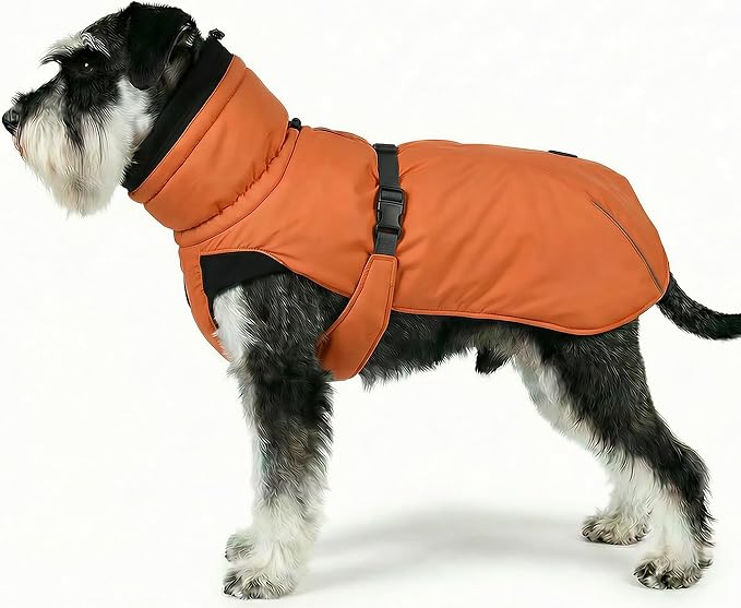 Dog Winter Coat, Warm Puffer Jacket with Fur-Safe Buckle & Leash Hole for Cold Weather, Water-Repellent Snow Vest, Breathable Thermal Apparel for Hiking & Active Dogs (Aurantium, Medium)