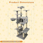 Tangkula Tall Cat Tree, 63 Inch Large Cat Tower with Sisal Scratching Posts, Plush Top Perch, Condo, Hammock, Basket Bed, Dangling Balls & Jumping Platforms for Indoor Cats Large Adult (Light Grey)