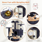 FluffyDream Cat Tree Tower for Indoor Cats, 54 Inches Multi-Level Activity Cat Tree with Sisal Scratching Posts Cat Play House Large Kitten Condo Funny Toys Climbing Ladder,Gray,Premium