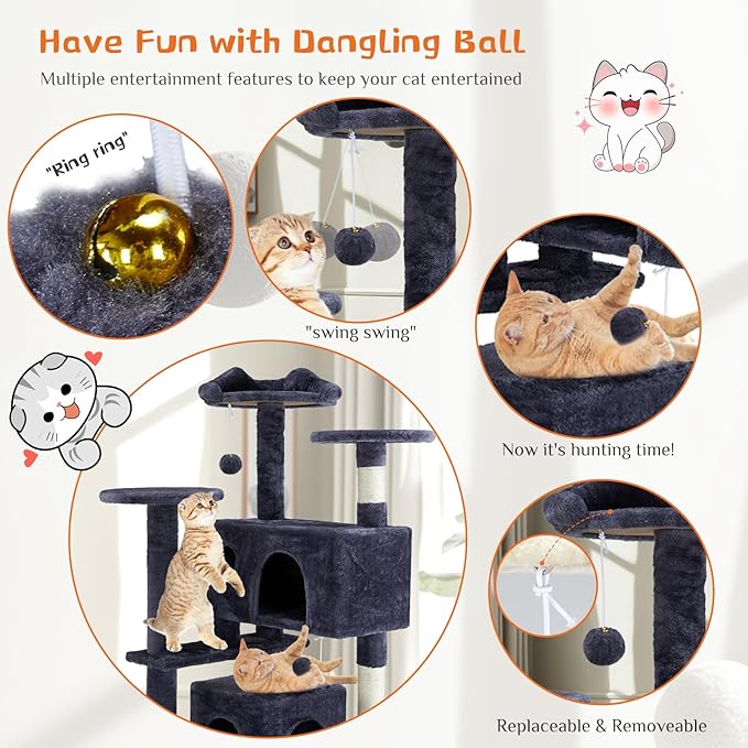 54-Inch Cat Tree Tower with Condo & Platforms, Multi-Level Cat Climbing Tree for Indoor Cats, Sturdy Cat Treehouse with Soft Fabric & Scratching Posts,Deep Blue