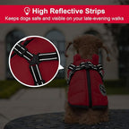 Warm Dog Winter Coat, Cold Weather Jacket with Built-in Harness, Reflective & Adjustable Comfortable Pet Vest, Windproof Apparel for Small Medium Large Dogs (Red)