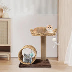 Double-Decker Cat Tree with Cat Tunnel & Perch, Sisal Scratching Post & Toy Balls, Modern Brown 15.7x12.2x19.7inch, Space-Saving Design