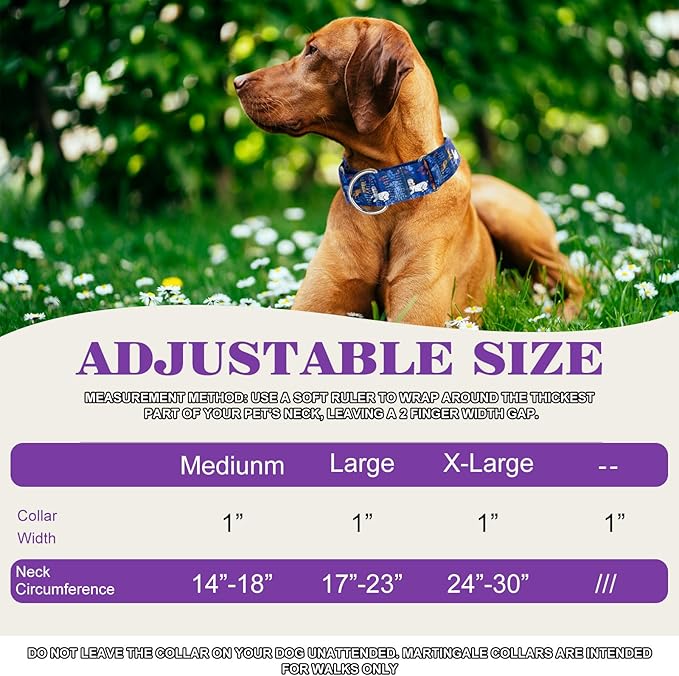 Heavy Duty 1.5 Inch Martingale Collar for Dogs - Escape Proof No Pull for Large Dogs, Wide Adjustable Slip Training Collar (Dog paw M)