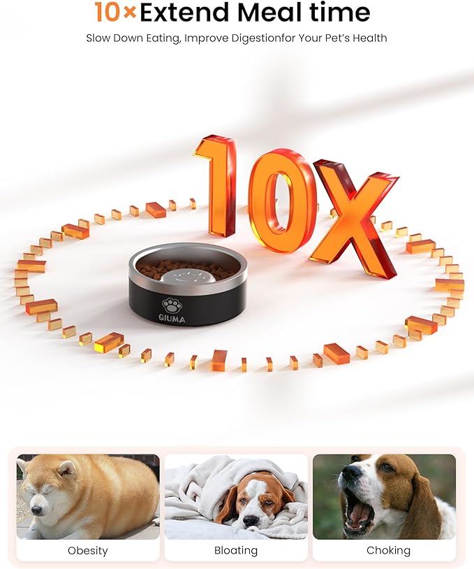 Slow Feeder Dog Bowls Stainless Steel, Food-Grade 304 Dog Slow Feeder Bowl 2 Cups Capacity, Heavy Duty Double-Layer with Non-Slip Base, Pet Puzzle Bowl for Small & Medium Dogs (Black)