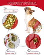 Dog Belly Dancer Costume - Puppy Outfit with Sequin Waist Chain & Hip-Shaking Skirt - Ideal for Corgi and Puppy Birthday Parties or Halloween Celebrations(Small,Red)