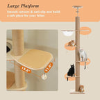 PETEPELA Floor to Ceiling Cat Tree, Adjustable Height(79-103'') Solid Wooden Tall Cat Tower for Indoor Cats with Sisal Scratching Post, Acrylic Bowl and Play Pompom