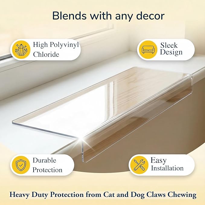 Ultra Clear Window Sill Protector - Scratch & Chew Proof Pet Guard for Dogs & Cats, Easy Install Transparent Ledge Cover, No Residue