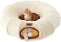Cat Tunnel Bed for Indoor Cats, Cute Cat Donut Toy Tunnel for Small Large Cats, Peekaboo Pet Cave Play Tunnel Toys for Kitten/Rabbit,Beige
