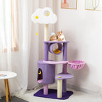 Lucky Monet 59 Inches Cat Tree for Indoor Cats, Multi-Level Cat Tower for Large Cats Cute Purple Pink Cat Tree Unique Cat Condo with Scratching Post Hammock Condo Pompom Ball Toy