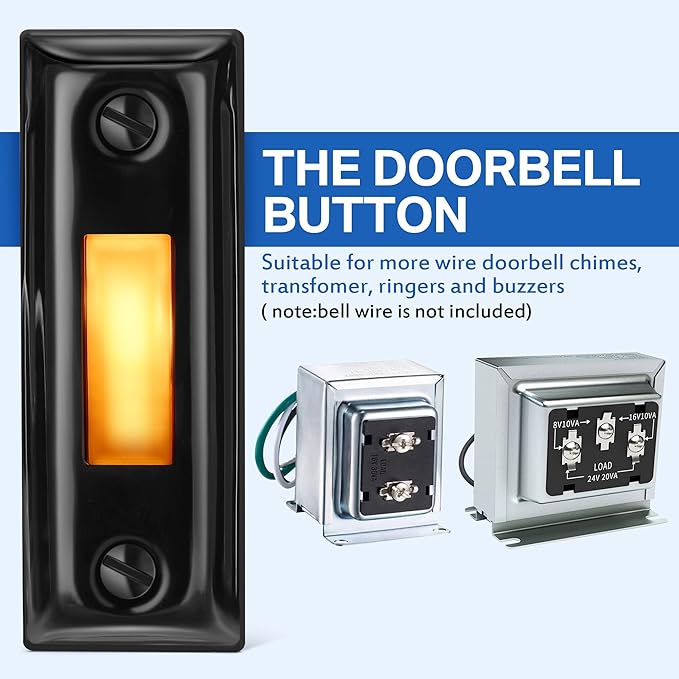 Dreyoo Metal Doorbell Push Button, Heavy Duty Metal Door Bell Wired Button LED Lighted Wall Mounted Doorbell Push Buttons for Home, Universal Garage Door Opener Switch Property in Copyright(Black)