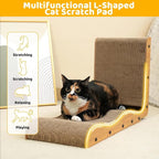 Happy & Polly L Shape Cat Scratcher - 25.8 Inch Vertical Cat Scratching Board with Ball Toy for Indoor Cats - Cardboard Cat Scratch Pad Protecting Furniture
