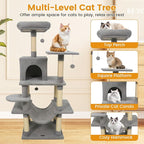 PETSITE Multi-Level Cat Tree, 58 Inches Tall with Sisal Scratching Posts, Condo, Hammock, Dangling Balls, Jumping Platforms, and Cozy Top Perch, Ideal for Indoor Cats to Play and Rest (Grey)