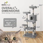 Tall Cat Tree for Indoor Large Cats or Kittens, Multi-Level Cat Activity Tree with Scratching Posts, Hammock, Cat Cave Condo, Modern Cute Small Cat Climbing Tower with Widened Perch