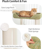 Cat Tree Tower 37.4'' (95 cm) with Scratching Posts,Multi-Level Cat Tree Tower with Wide Shelves for Senior Friendly Baby/Large Cats, Scratching Posts(Olive Green)