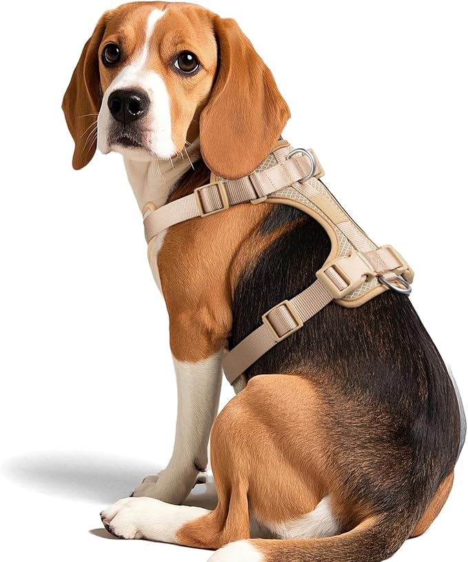 Wisedog Dog Harness Medium Sized, Pet Vest with Front Clip, Adjustable Puppy Harness with 3 Fast Release Buckles[Easy to Put on & Take Off] (Sand Color, S)