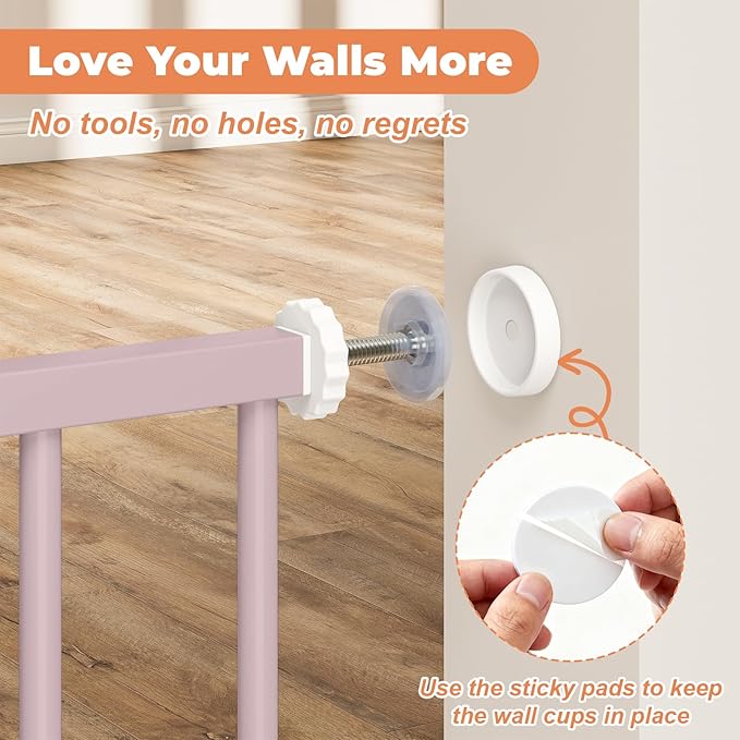 29"-40" Baby Gate for Stairs, Auto Close Stroller Friendly Dog Gate Indoor for Doorways, Pressure Mounted Baby Gate, Easy Walk Through Gate for Children & Pets, Pink