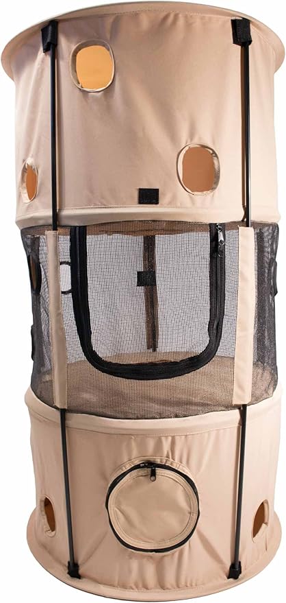 PET LIFE 'Climber-Tree' Play-Active Travel Collapsible Lightweight Kitty Cat Tree House Lounger, One Size, Khaki