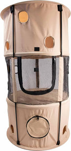 PET LIFE 'Climber-Tree' Play-Active Travel Collapsible Lightweight Kitty Cat Tree House Lounger, One Size, Khaki