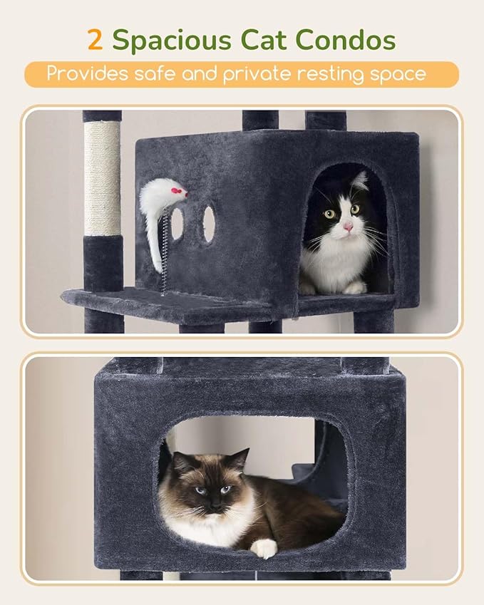 Globlazer Heavy Duty Cat Tree Tower 80in Tall Extra Large Cat Tree Tower for Multiple Indoor Cats Large Adult with Scratching Posts, 2 Spacious Condos, Padded Perches, Soft Hammock, S80B, Dark Grey